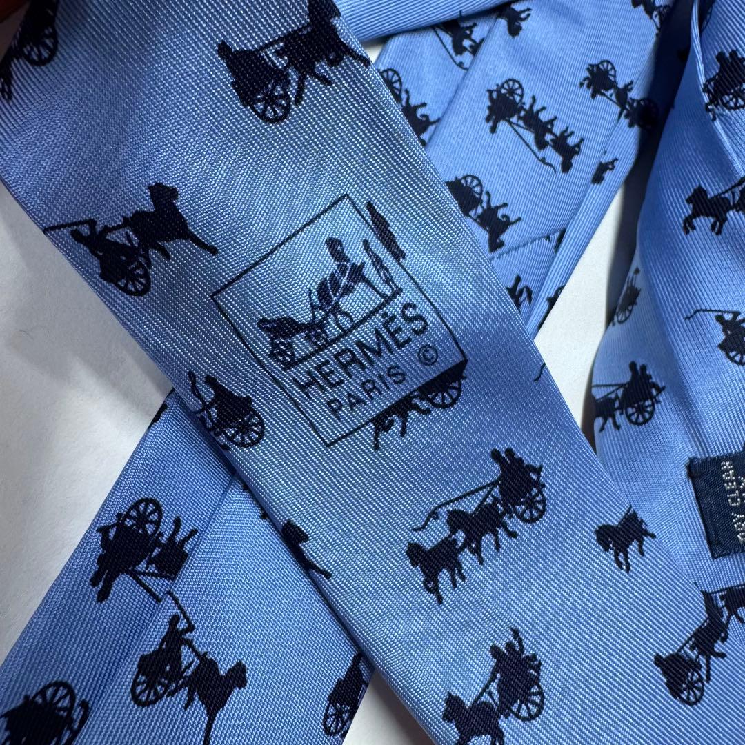 未使用 HERMES エルメス 『デュックとタイガー』モチーフ 馬車柄 ネクタイ