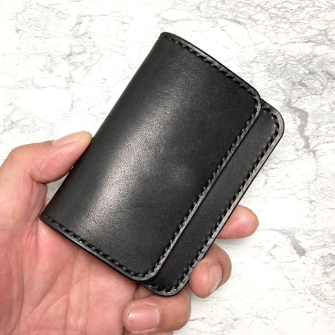 栃木レザー ミニ財布 黒 コンパクト財布 本革 小さい財布 メンズ レディース