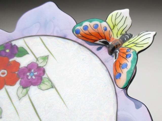 オールドノリタケ ブルー地花絵 蝶フィギュア付 ボウル