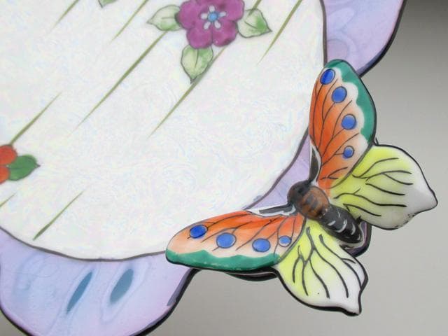 オールドノリタケ ブルー地花絵 蝶フィギュア付 ボウル