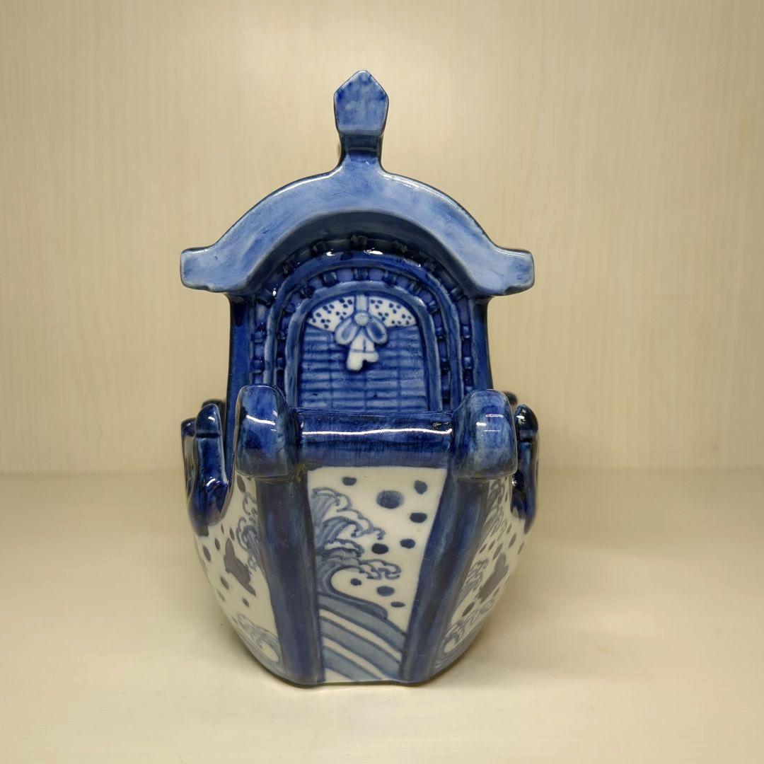 道八　高橋道八　龍船形　染付波千鳥文　香炉１個　骨董