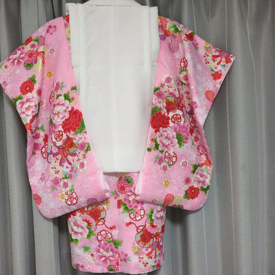【極美品】草履込み　七五三 3歳用着物 花柄刺繍　ピンク