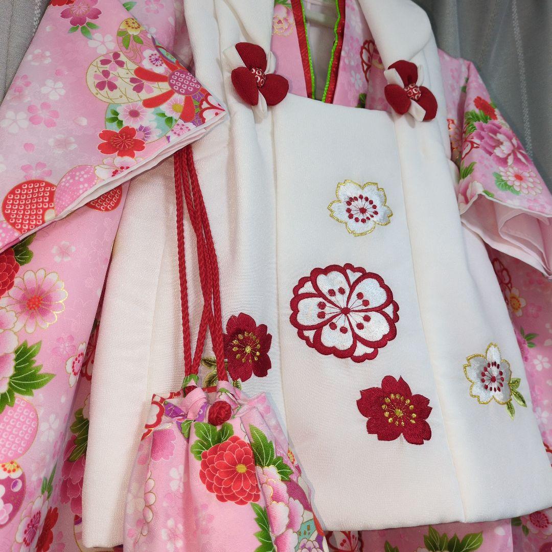 【極美品】草履込み　七五三 3歳用着物 花柄刺繍　ピンク