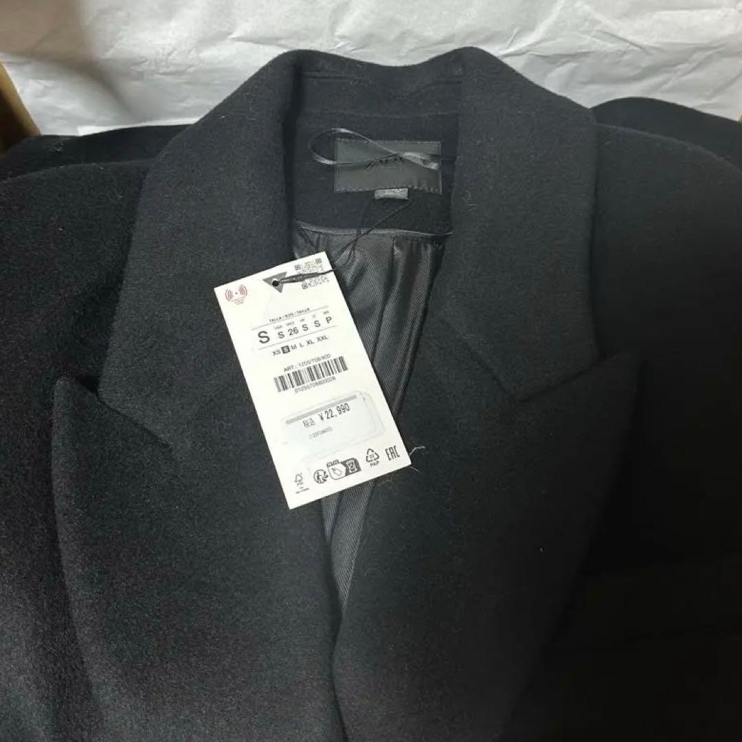 新品 ZARA ウール混紡エクストラロングコート Sサイズ ブラック 黒