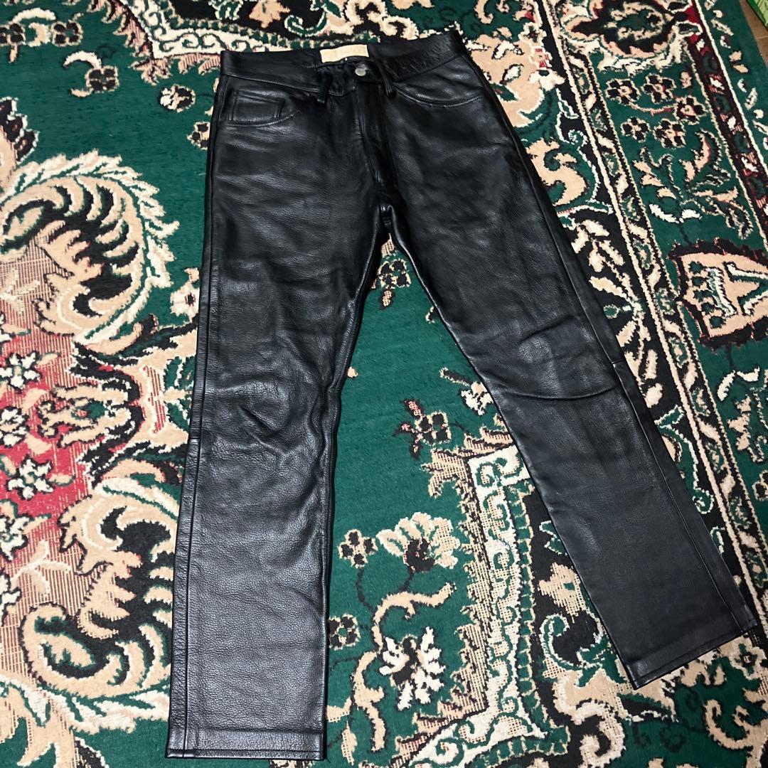 ユナイテッドアローズ　ブルーレーベル　牛革　レザーパンツ　ブラック