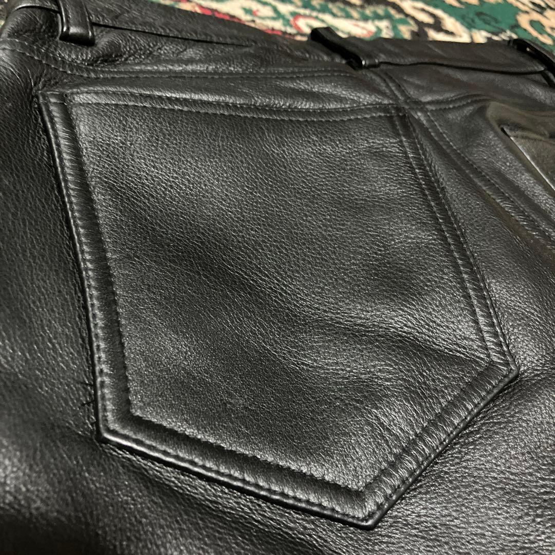 ユナイテッドアローズ　ブルーレーベル　牛革　レザーパンツ　ブラック
