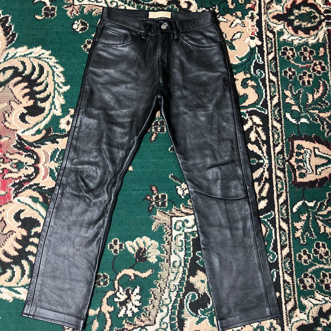 ユナイテッドアローズ　ブルーレーベル　牛革　レザーパンツ　ブラック