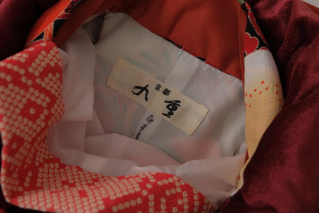 七五三３歳女の子　赤オレンジ 着物