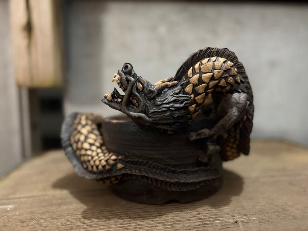 龍　盆栽鉢　彫刻 陶芸　作家鉢　芸術品　入手困難