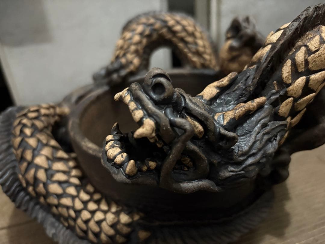 龍　盆栽鉢　彫刻 陶芸　作家鉢　芸術品　入手困難