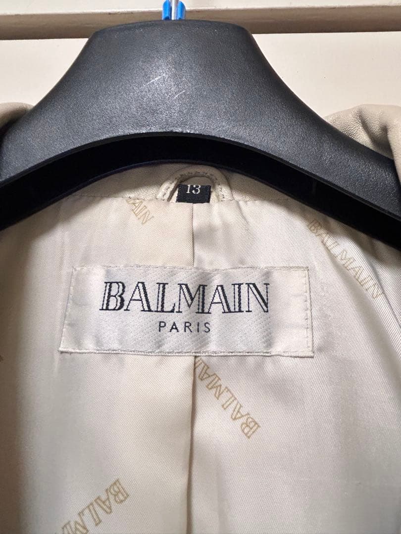 BALMAIN ホワイト レザーロングコート サイズ13