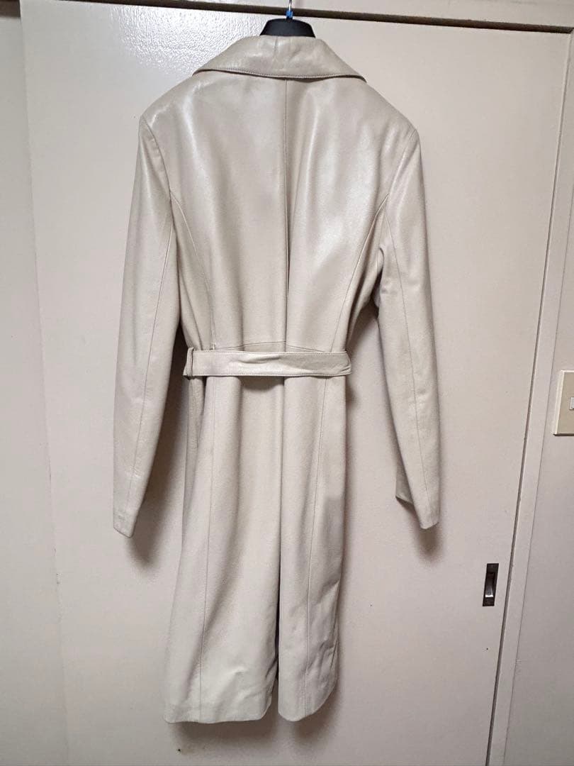 BALMAIN ホワイト レザーロングコート サイズ13