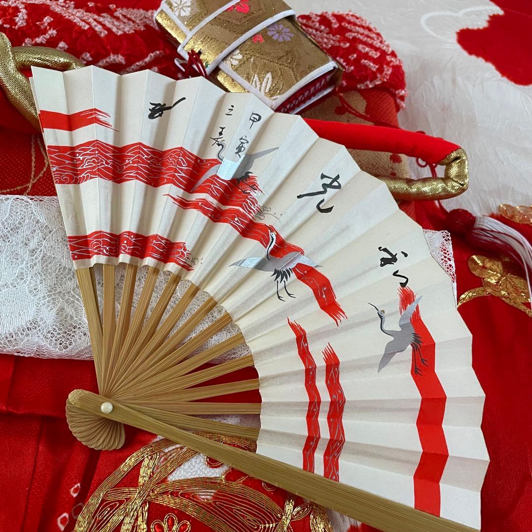 七五三　3歳　正絹お着物セット　髪飾り付き