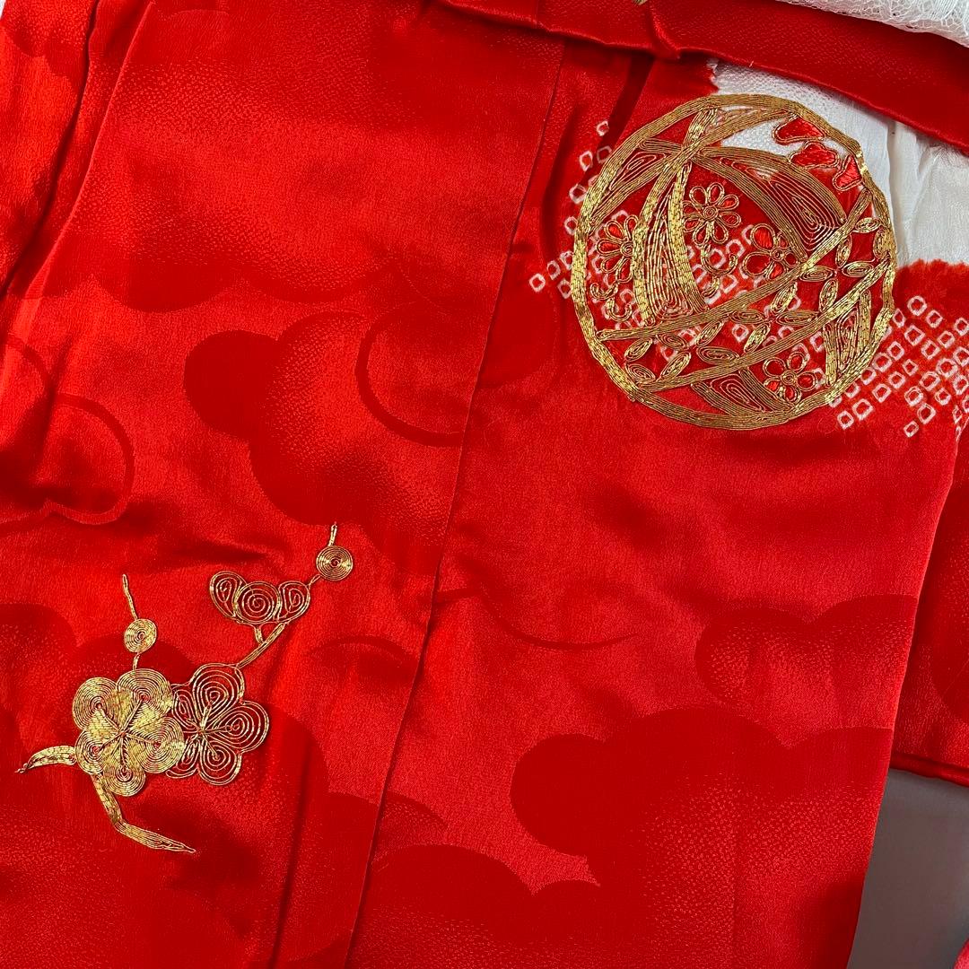 七五三　3歳　正絹お着物セット　髪飾り付き