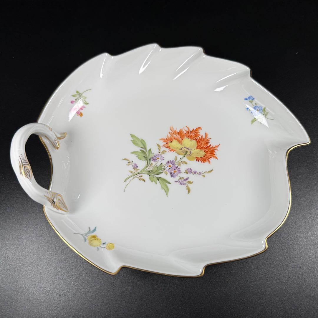 未使用 マイセン 金彩 2つ花 ケシ リーフディッシュ(約19cm)1枚、1級
