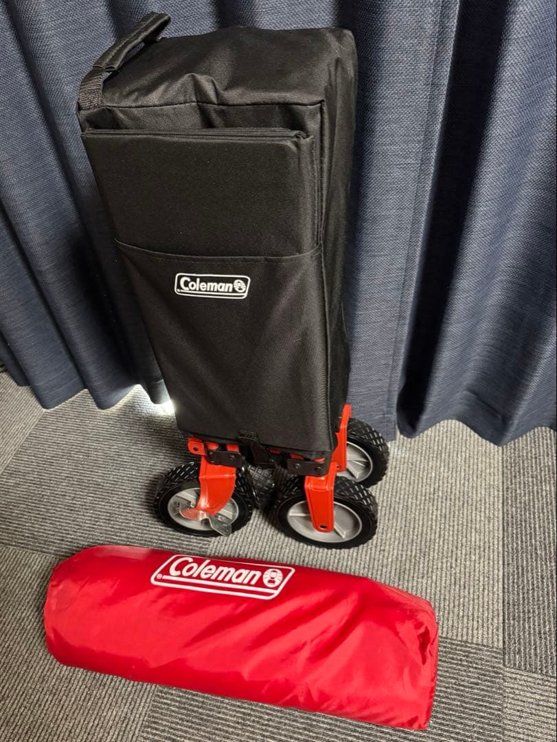 コールマン　アウトドアワゴン(レッドxブラック) ウッドロールテーブル　セット