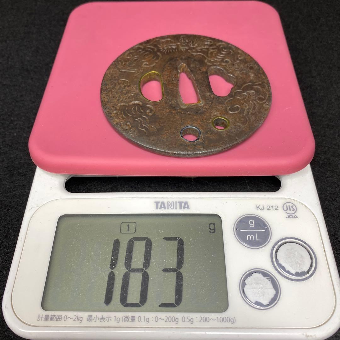 江戸期　雲龍図　金銀入　大形鍔　共箱　183g タエチ　東さ7-0310☆2F