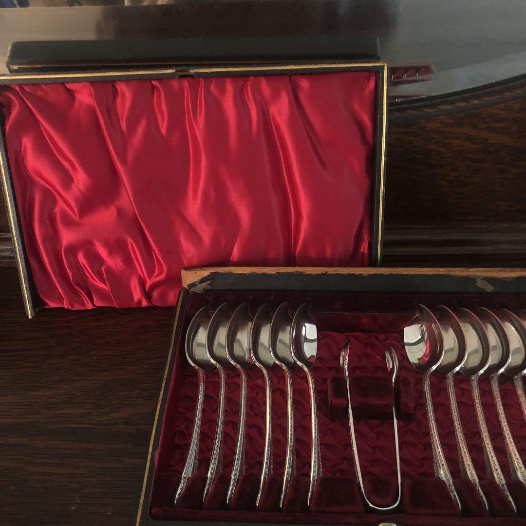 英アンティーク　ティースプーン12本＆シュガートング