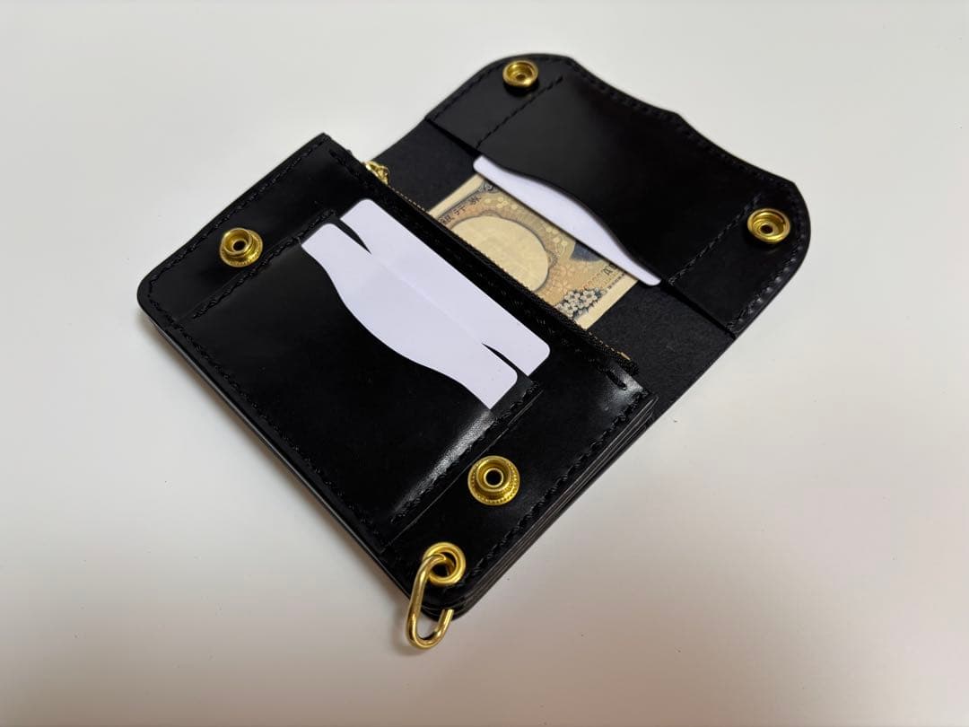 黒　ブラック　ヌメ革ロマネスク　トラッカーウォレット【タイプＡ2】三層　真鍮