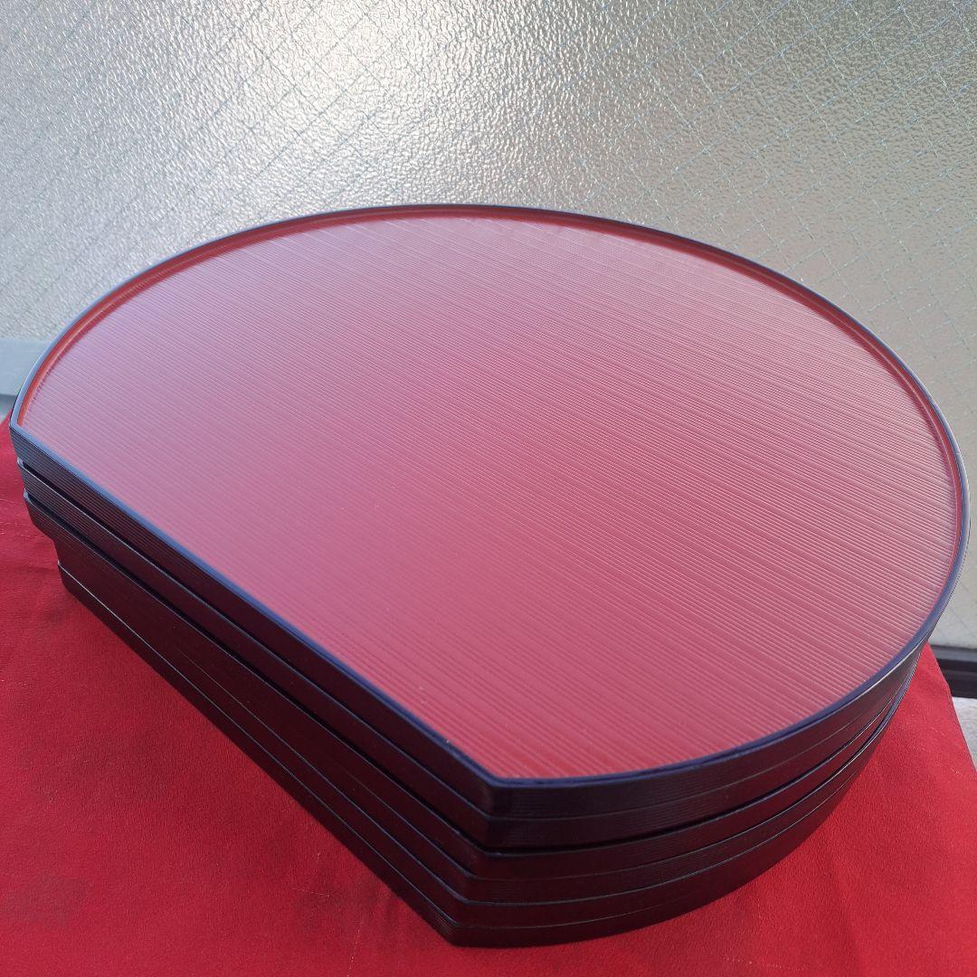 【越前漆器　尺3サイズ　 両面半月膳×6客】天然木製　長期保管品
