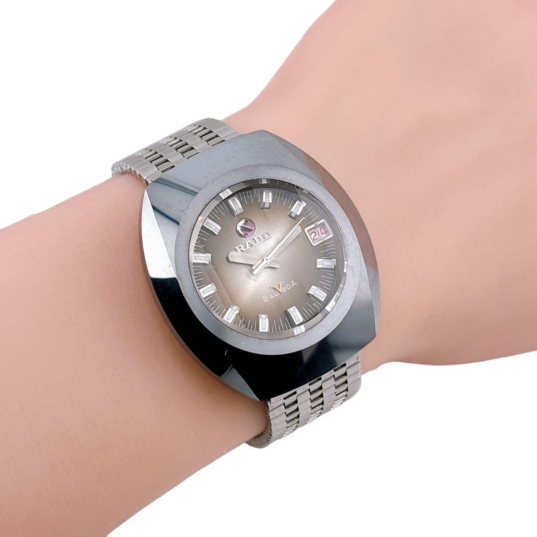 【稼働】 ラドー 腕時計 バルボア5 デイト メンズ ブラウン 純正ベルト