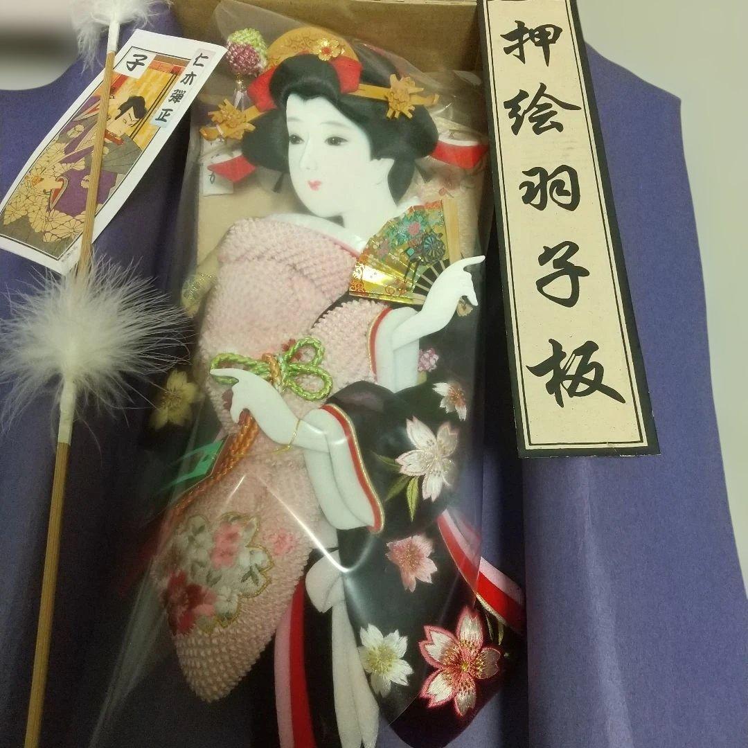 正絹♪ 桜×黒色〈48cm 匠一好作 押絵羽子板〉本つげかんざし 本仕立 飾り台