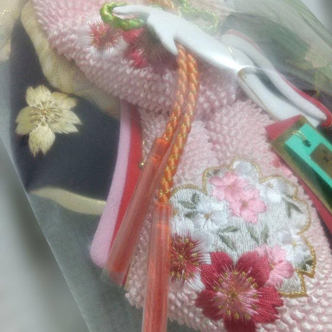 正絹♪ 桜×黒色〈48cm 匠一好作 押絵羽子板〉本つげかんざし 本仕立 飾り台