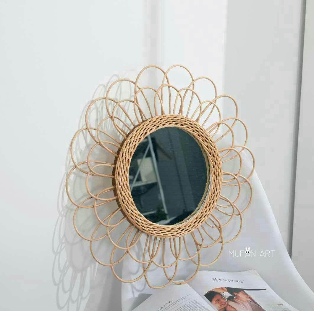 ラタンミラー　フラワーミラー　壁掛けミラー　ウォールミラー　柳ミラー　鏡C=