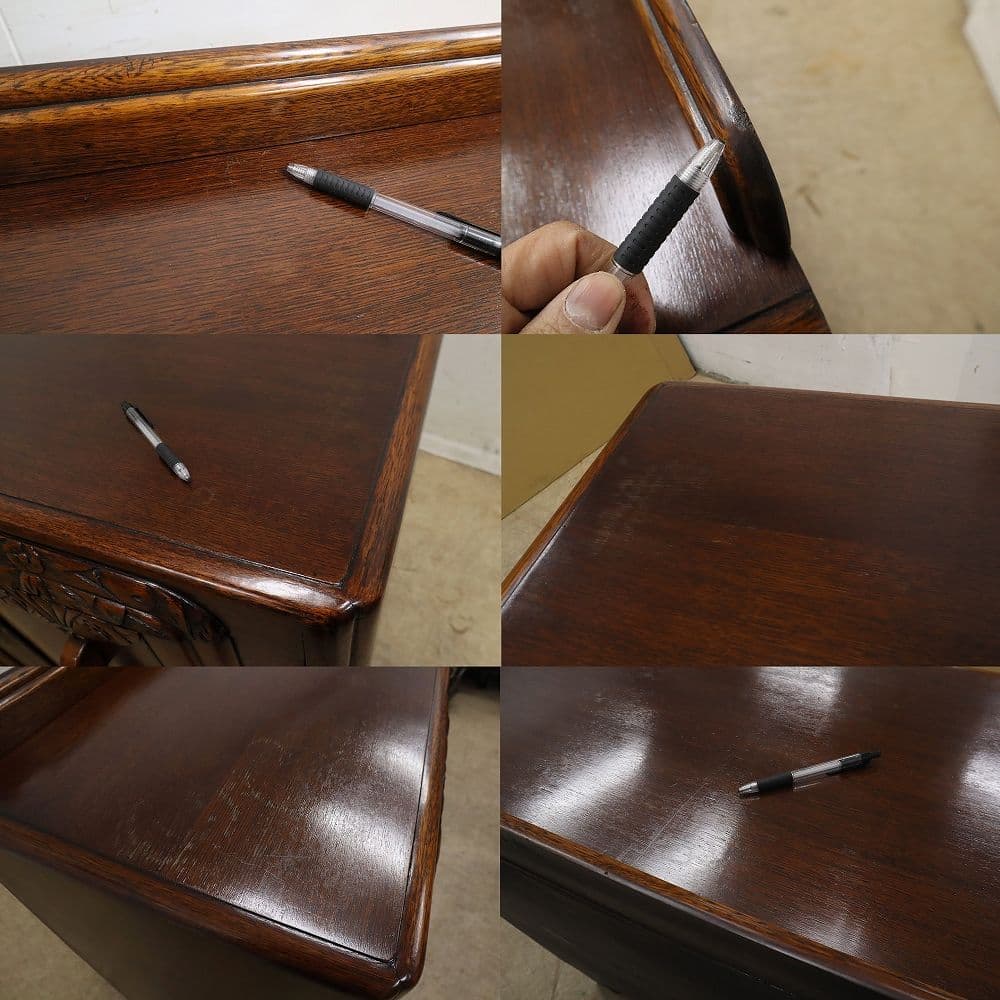 英国アンティーク・オーク材 サイドボード・木彫刻・バルボスレッグ・アールデコ