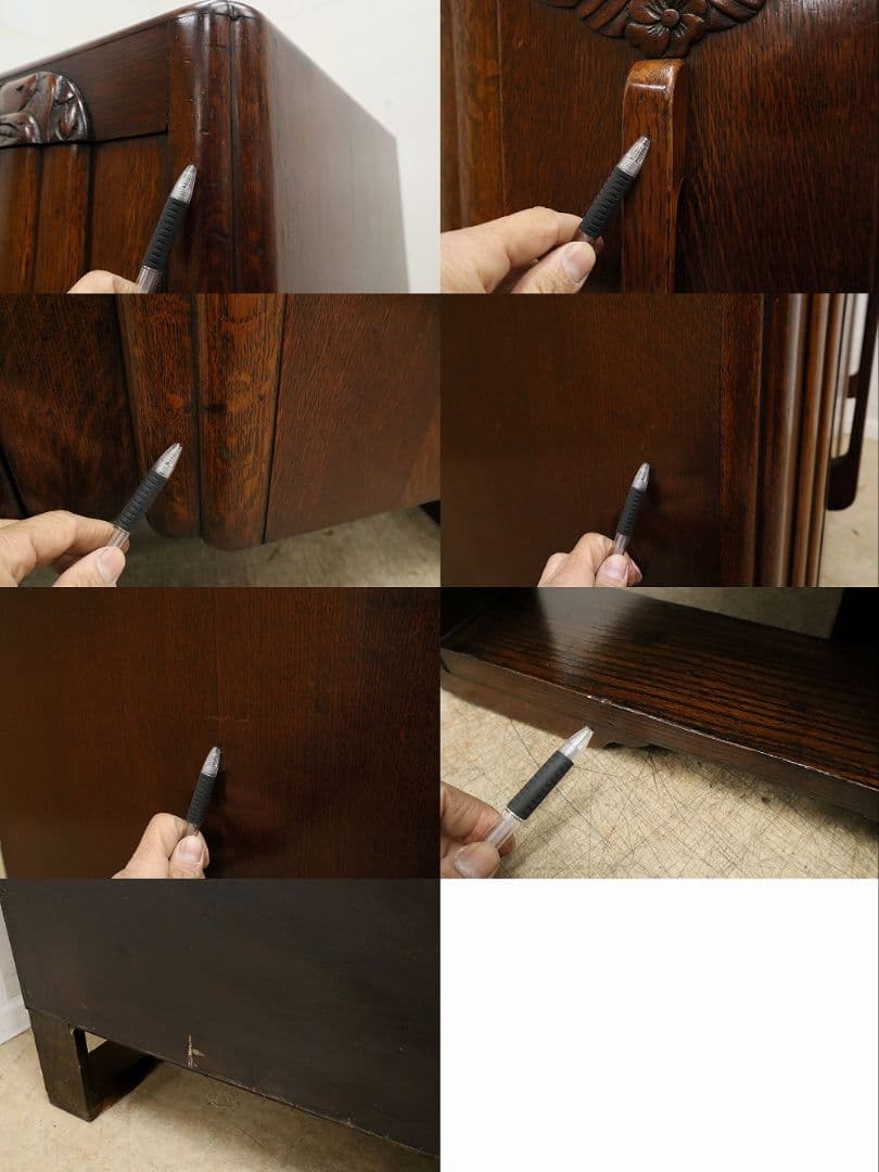 英国アンティーク・オーク材 サイドボード・木彫刻・バルボスレッグ・アールデコ