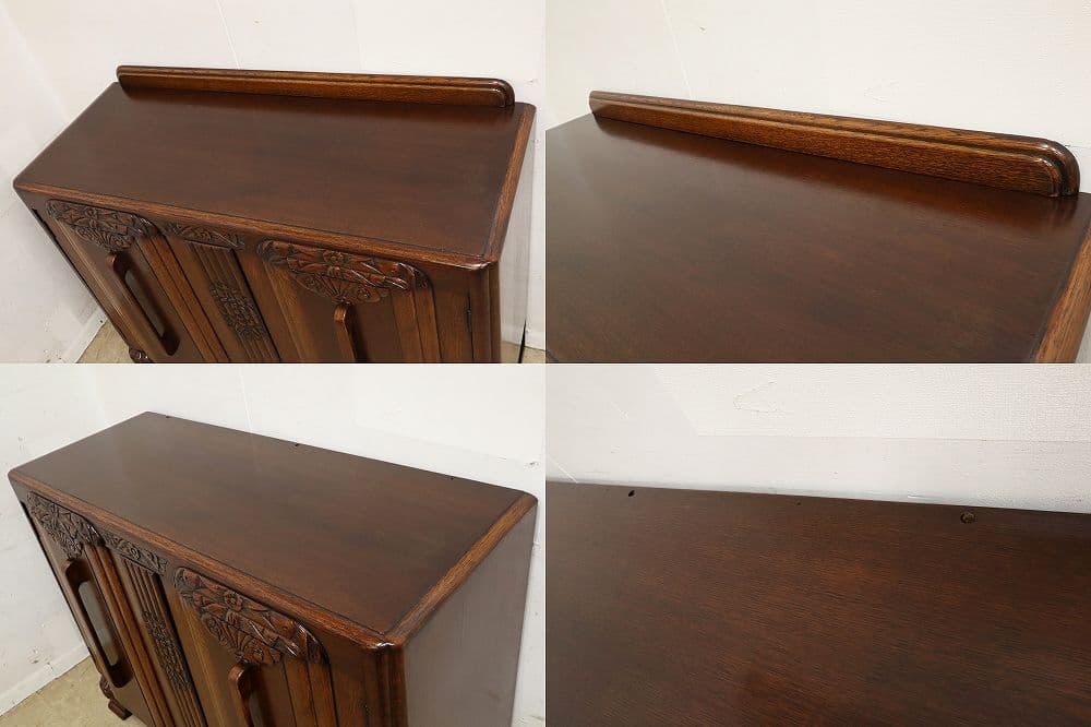 英国アンティーク・オーク材 サイドボード・木彫刻・バルボスレッグ・アールデコ