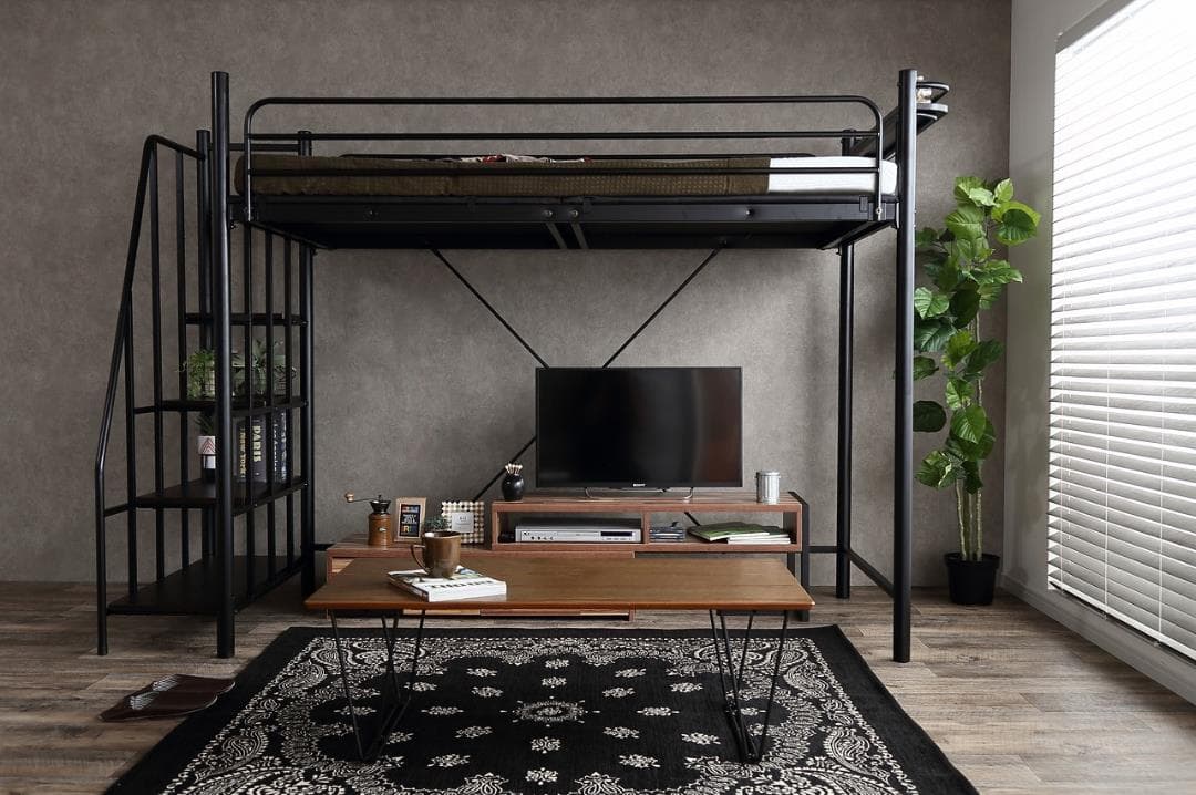 《新品・送料無料》【シングル】 Lofty 階段付きロフトベッド