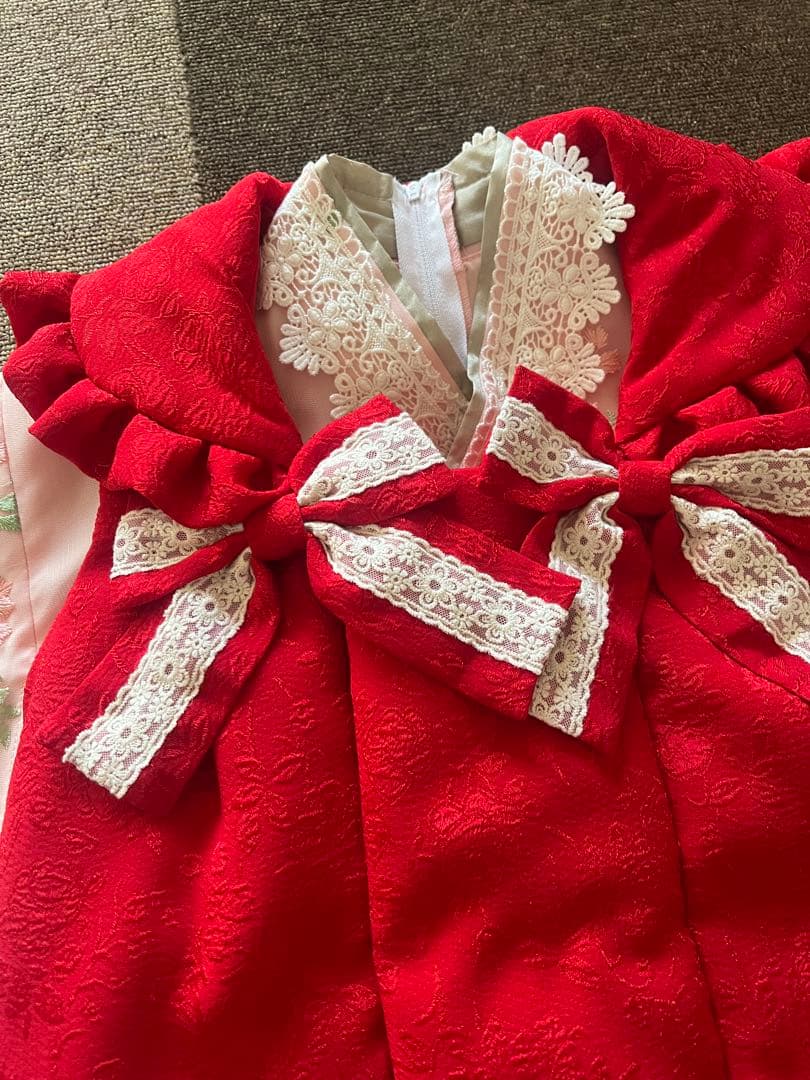 七五三用衣装と靴 ピンクでお花柄刺繍キャサリンコテージ　100センチ　つけ毛付き