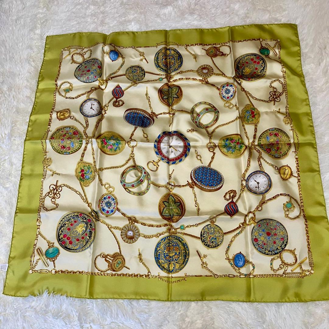 GUCCI 時計プリント シルクスカーフ 美品