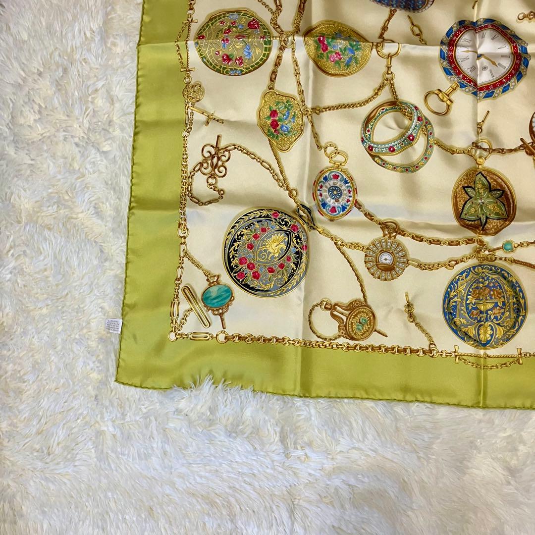 GUCCI 時計プリント シルクスカーフ 美品