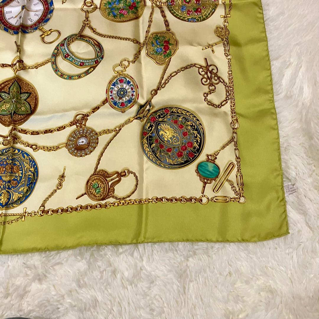 GUCCI 時計プリント シルクスカーフ 美品