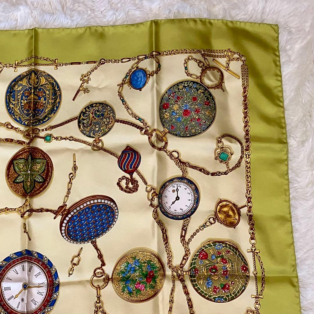 GUCCI 時計プリント シルクスカーフ 美品