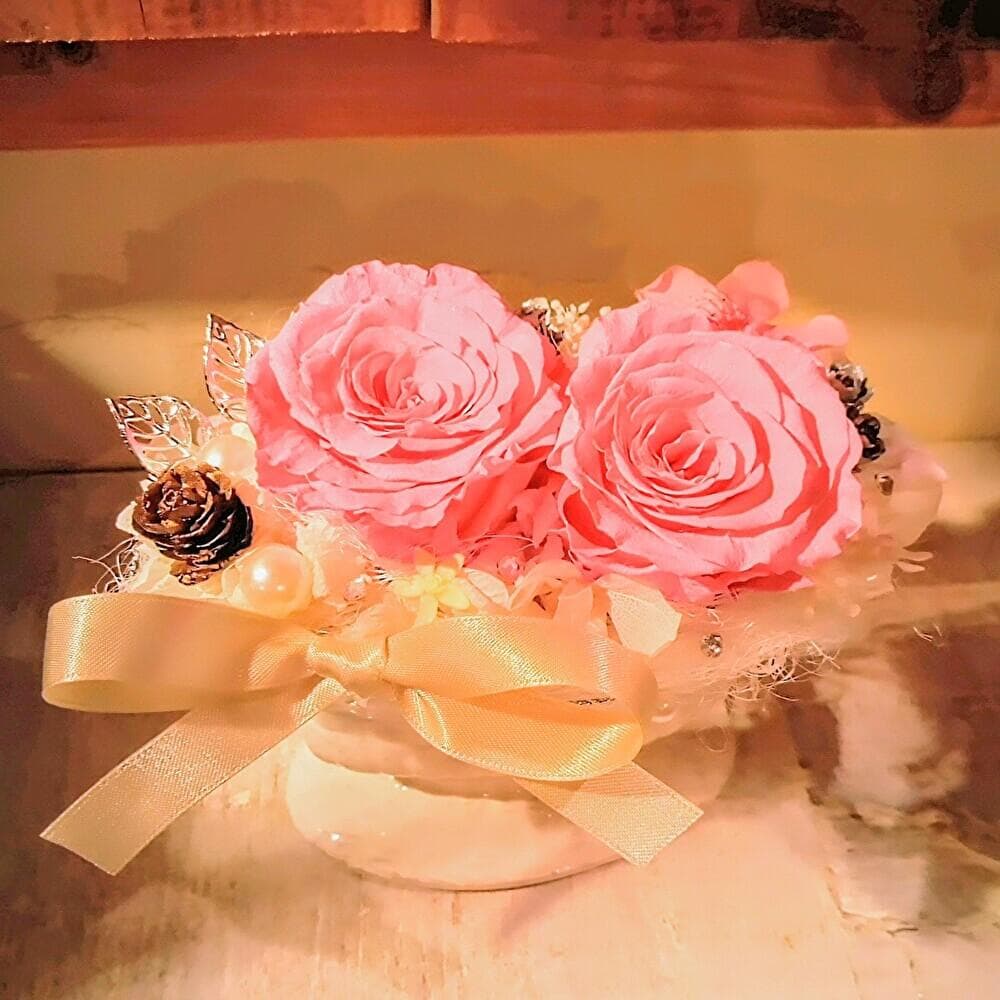 【高級プリザーブドフラワー】　桜＆ピンクローズ 　陶器フラワーアレンジメント