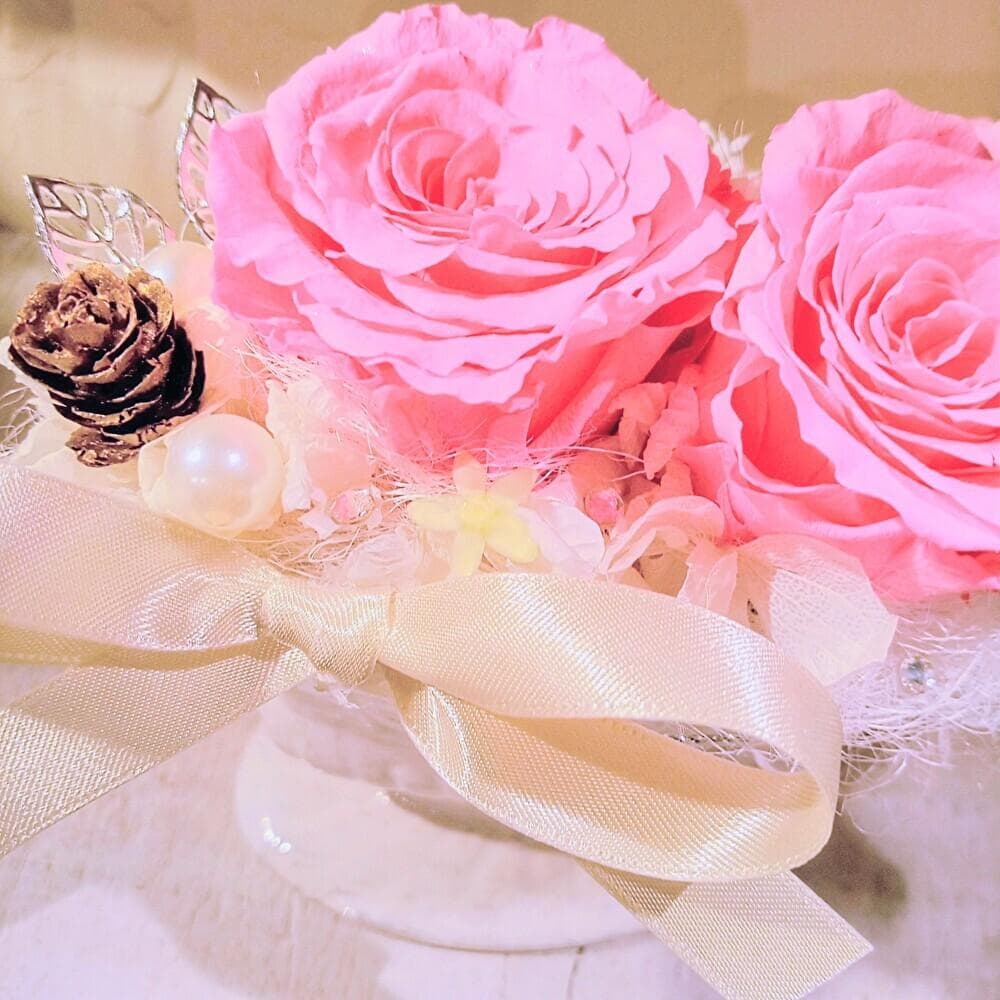 【高級プリザーブドフラワー】　桜＆ピンクローズ 　陶器フラワーアレンジメント