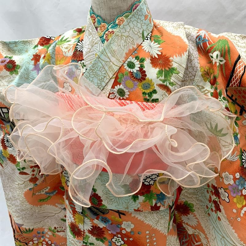 601ag33□七五三 小柄な三歳 セミアンティーク 女児 着物&チュール帯□