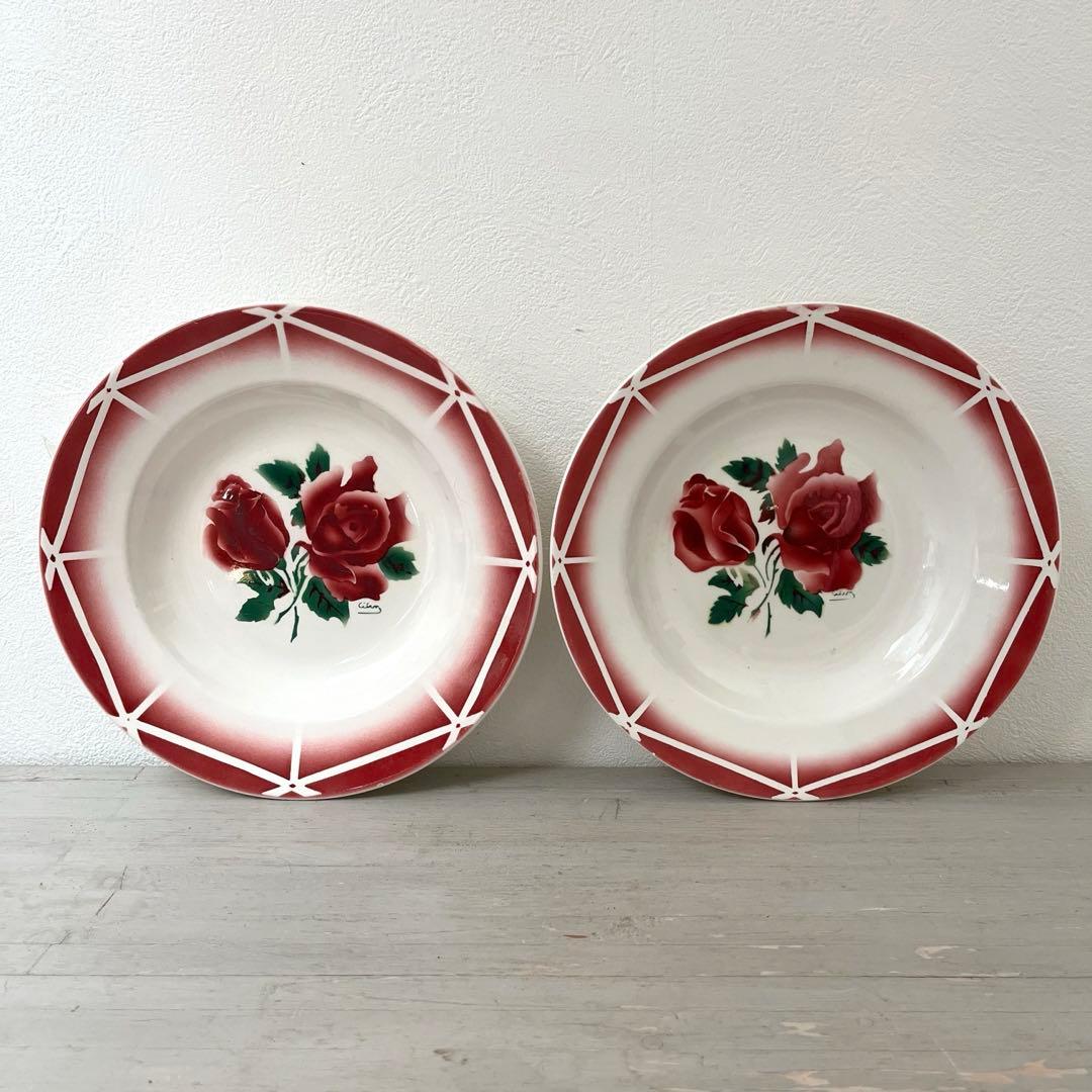 再値下げ❗️フランスアンティークディゴワンサルグミンヌ スーププレート 2枚set