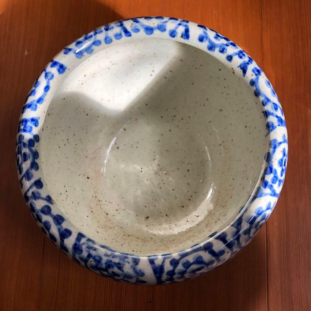 信楽焼 蛸唐草文様 火鉢鉢カバー青い渦巻き柄 日本伝統工芸品