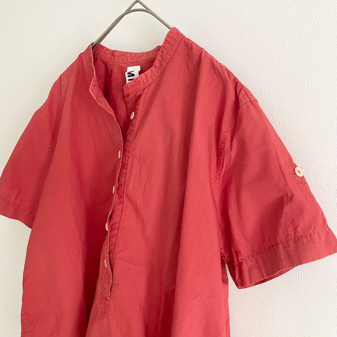 エムエイチエル 美品 MHL バンドカラーコットンリネンプルシャツ 1 レッド