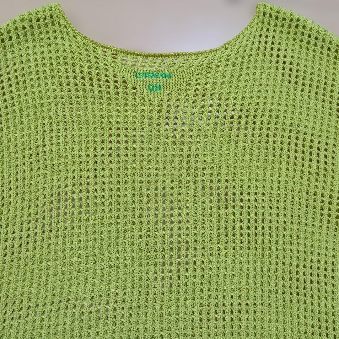 ライムグリーン クロップドニットメッシュ　クールカレアン　ショート丈　ロゴ