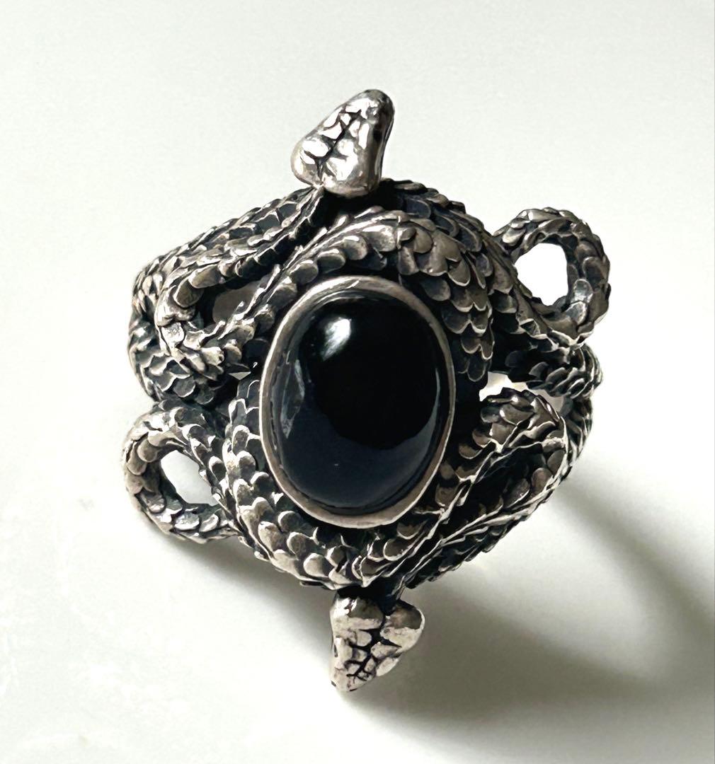 【VINTAGE】スネーク・蛇　オニキス　シルバーリング