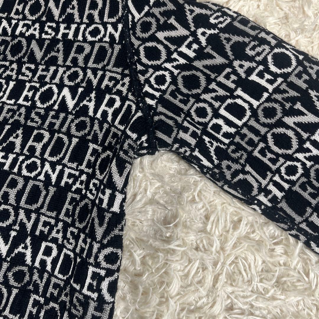 美品 レオナール 裏地ロゴ リバーシブル ニット コート カーディガン 40 L