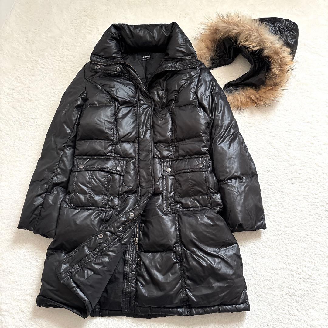 【美品】Amian House ロングダウンコート ブラック ファーフード