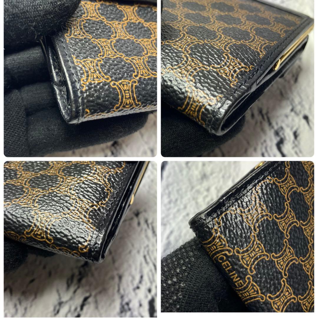 セリーヌ✨がま口 黒マカダム PVC レザー 本革 三つ折り財布