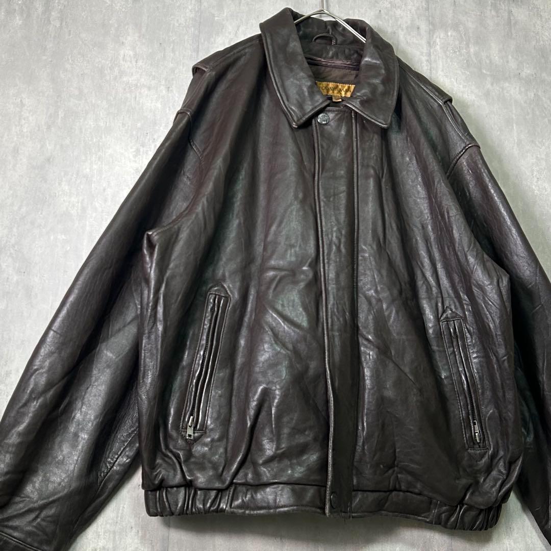 ヴィンテージ レザー ジャケット 濃茶 短丈 中綿 ライナー XL