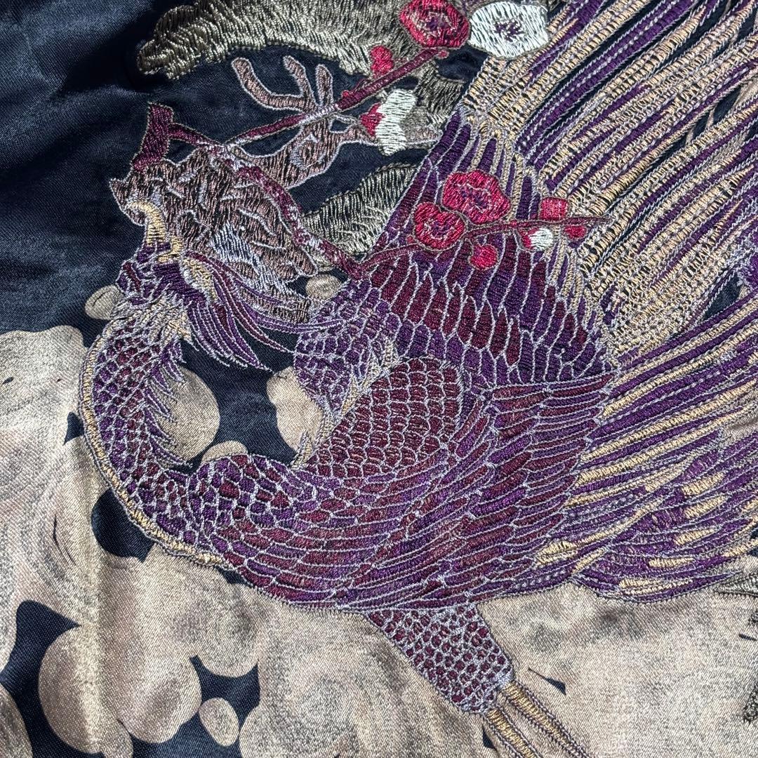【超希少】雅結 ドラゴン 孔雀 豪華刺繍 スカジャン リバーシブル 黒 青 Ｍ